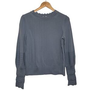 Boden US 8 100% Cotton Sleeve Detail Whimsy Pullover Sweater Crocheted Neckline